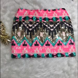 Nasty Gal English Rose Sequin Printed Mini Skirt